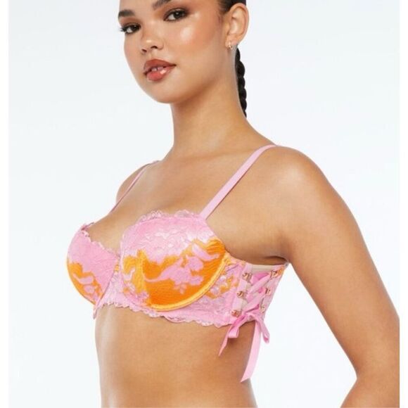 Savage x Fenty LACE'D UP PADDED LOW BALCONETTE BRA size 32D Pink - Picture 2 of 11